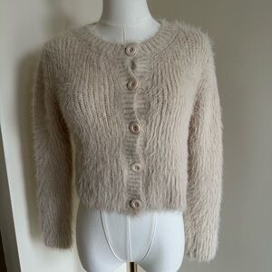 Zara Cream Cropped Button Down Sweater - Small
